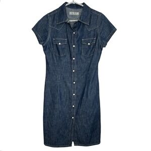 Vintage Lucky Brand Western Shirt Dress S Minimalist Preppy Rodeo‎ Country USA
